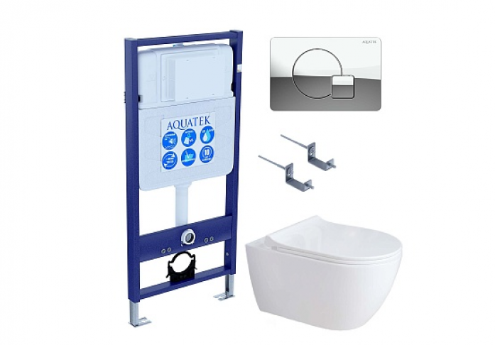 Комплект AQUATEK SET ПОЛАРИС-01-067 4в1 (рама Standard INS-0000012+унитаз Поларис AQ0700-01 с сиденьем+крепеж KKI-0000002+панель смыва KDI-0000067)