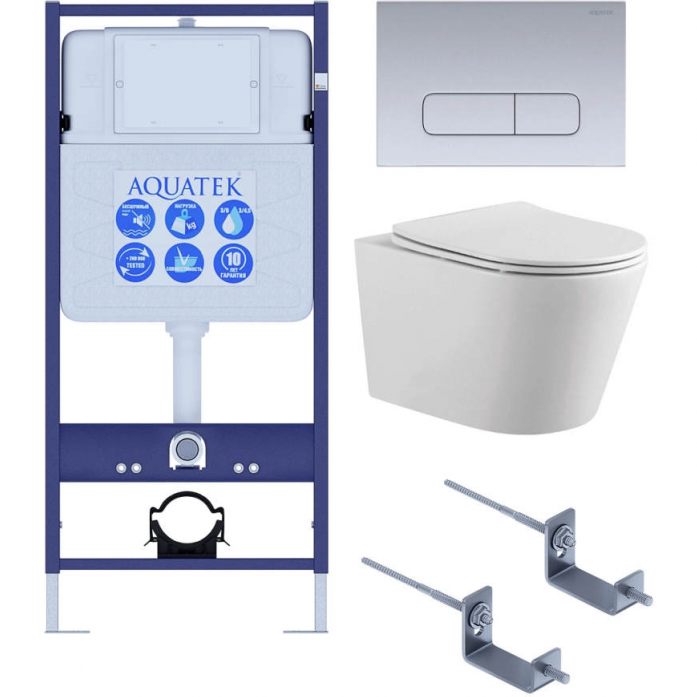 Комплект AQUATEK SET ВЕГА-1905-014 (рама Standard INS-0000012+клавиша KDI-0000014+крепеж KKI-0000002+унитаз Вега AQ1905-00 с сиденьем)