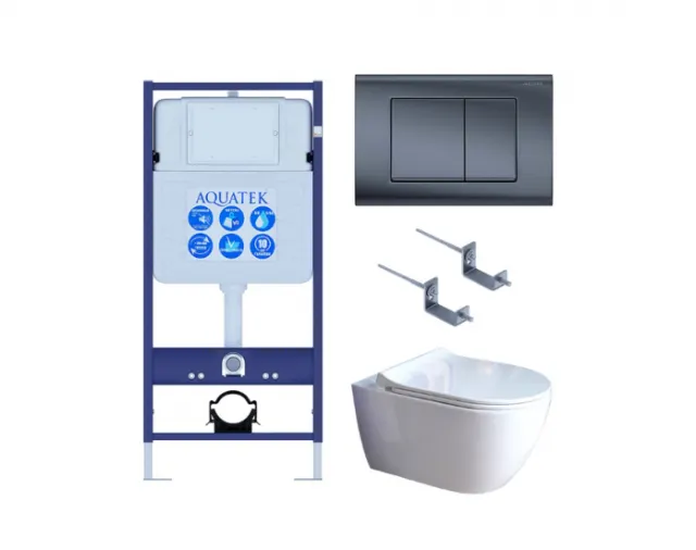 Комплект AQUATEK SET ПОЛАРИС-01-033 4в1 (рама Standard INS-0000012+унитаз Поларис AQ0700-01 с сиденьем+крепеж KKI-0000002+панель смыва KDI-0000033)