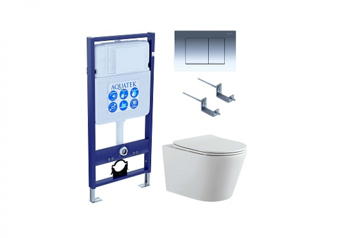 Комплект Акватек Set AQUATEK ВЕГА-010 4в1 (рама Standard INS-0000012 с звукоизоляционной прокладкой+крепеж KKI-0000002+кнопка KDI-0000010+унитаз Вега AQ1905-00 с сиденьем)