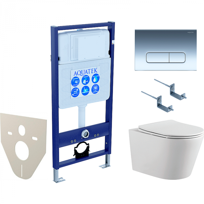 Комплект AQUATEK SET ВЕГА-1905-016 KK-1 (рама Standard INS-0000012 с клавишей KDI-0000016 и крепежом KKI-0000001+унитаз Вега AQ1905-00 с сиденьем )