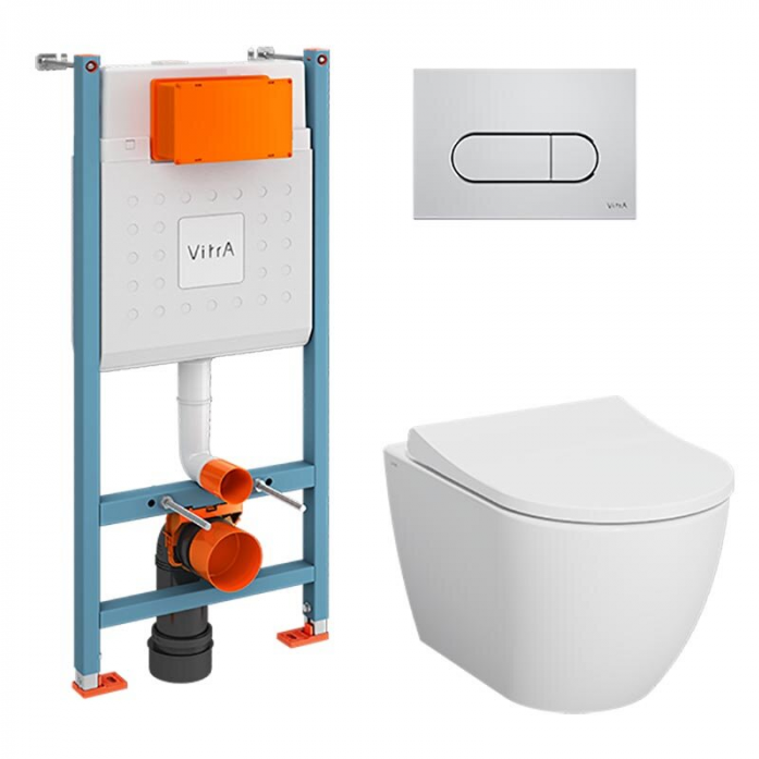 Комплект Vitra 9873B003-7201 Mia Round (подвесной унитаз с сиденьем+инсталляция+панель смыва хром глянец)