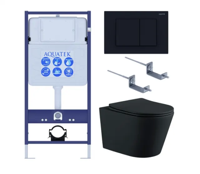 Комплект AQUATEK Set ВЕГА MB-012 4в1 (рама Standard INS-0000012 с звукоизоляционной прокладкой+крепеж KKI-0000002+клавиша KDI-0000012+унитаз Вега AQ1905-MB с сиденьем)