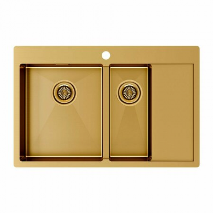 Мойка Paulmark нерж. сталь KRONER 78/2SF, PM227851-BGL, брашированное золото, левая, 780х510мм,