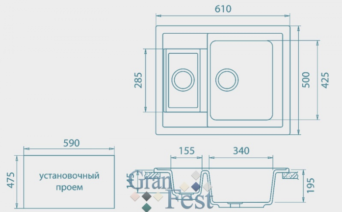 Кухонная мойка GranFest Quadro GF-Q610K серый
