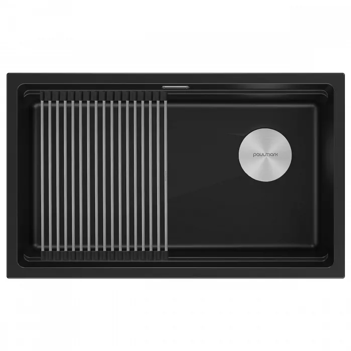 Кухонная мойка Paulmark Мойка LUMI-PRO 74 UNI, IT-GRANIT, LU-PRO 74-BLM, черный, 740х450,