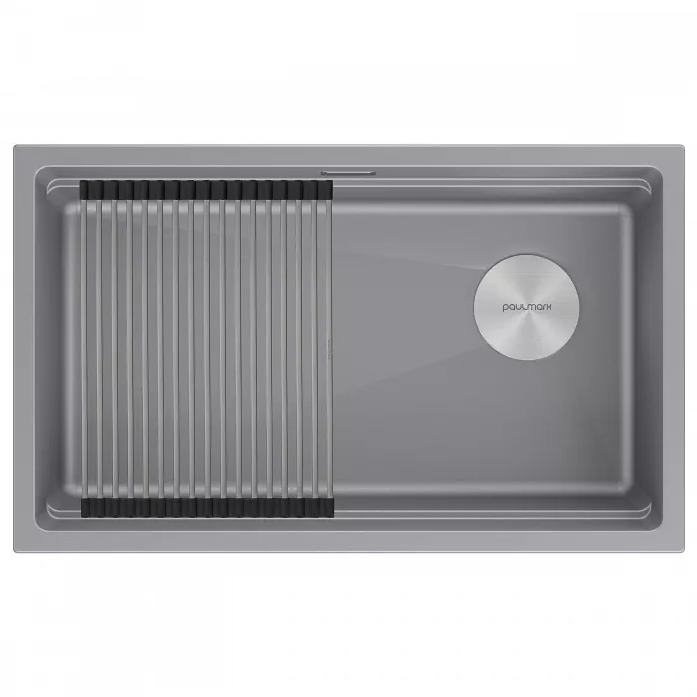 Кухонная мойка Paulmark Мойка LUMI-PRO 74 UNI, IT-GRANIT, LU-PRO 74-GRM, серый металлик, 740х450,