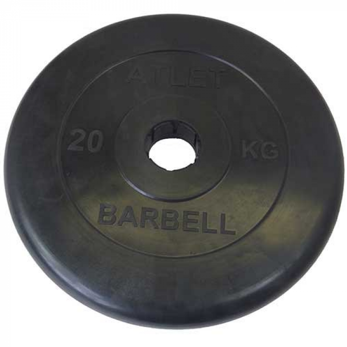 Диск обрезиненный MB Barbell d 51 мм чёрный 20,0 кг Atlet