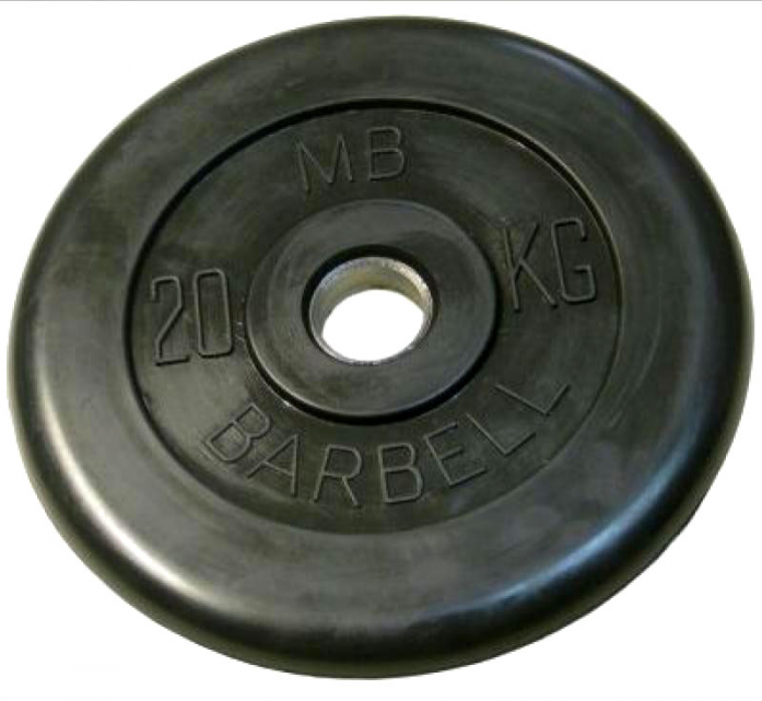 Диск обрезиненный MB Barbell d 26 мм чёрный 20,0 кг