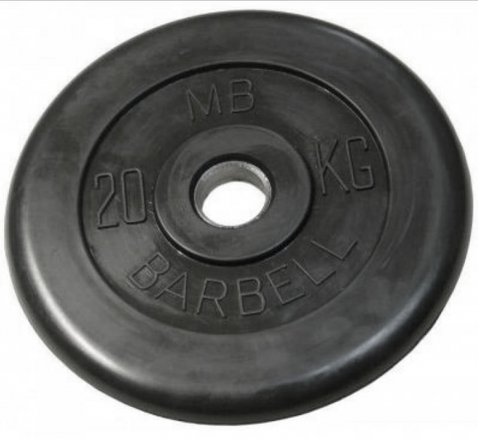 Диск обрезиненный MB Barbell d 31 мм чёрный 20,0 кг