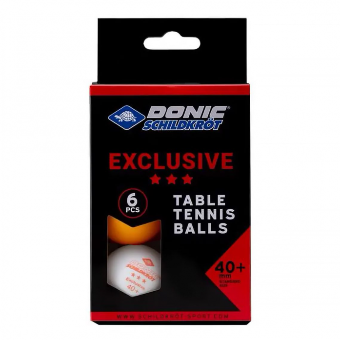 Мячики для настольного тенниса Donic EXCLUSIVE 3* 40+, 6 шт, белый + оранжевый 608533E