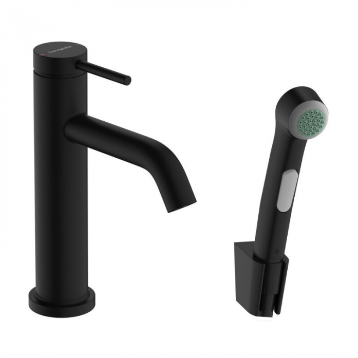 Смеситель для раковины с гигиеническим душем Hansgrohe Tecturis S 73211670 черный матовый