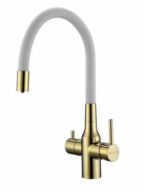 Смеситель для кухни Paulmark SALIX, золото, белый шланг, Sa213419-Gw,