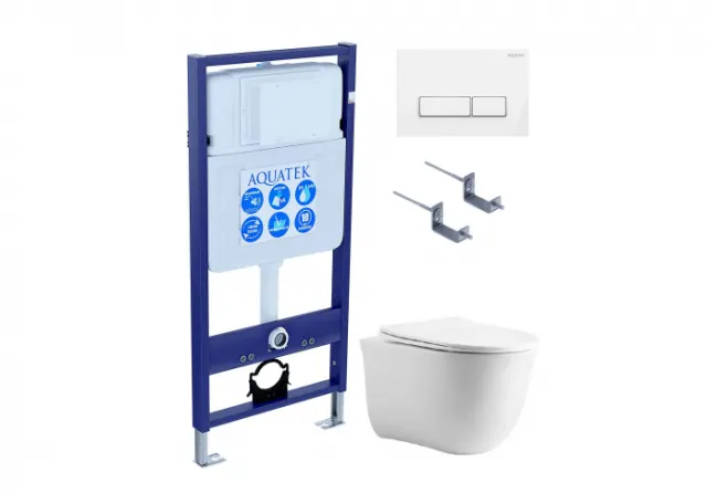 Комплект AQUATEK SET КЛАССИК cm-061 4в1 (рама Standard INS-0000012 с звукоизоляционной прокладкой+крепеж KKI-0000002+клавиша KDI-0000061+унитаз AQ1112-00 с сиденьем)