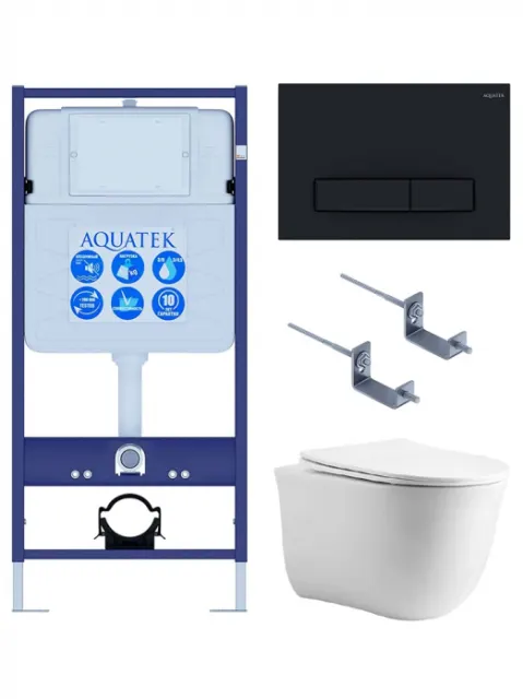 Комплект AQUATEK SET КЛАССИК cm-025 4в1 (рама Standard INS-0000012 с звукоизоляционной прокладкой+крепеж KKI-0000002+клавиша KDI-0000025+унитаз AQ1112-00 с сиденьем)