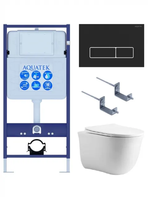 Комплект AQUATEK SET КЛАССИК cm-064 4в1 (рама Standard INS-0000012 с звукоизоляционной прокладкой+крепеж KKI-0000002+клавиша KDI-0000064+унитаз AQ1112-00 с сиденьем)