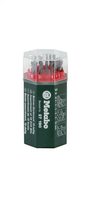 Набор сверл METABO Набор 18 сверел (камень,мет,дер 3-10 мм) пласт.кор 627190000