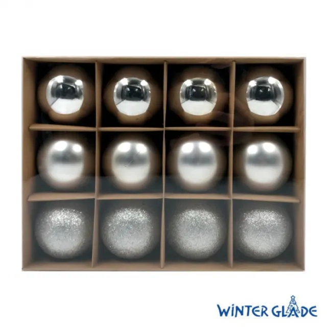 Набор ёлочных шаров Winter Glade 12 шт серебряный микс 8012G002