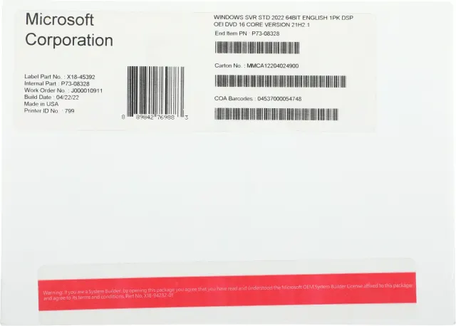 Операционная система Microsoft Windows Svr Std 2022 64bit (P73-08328)