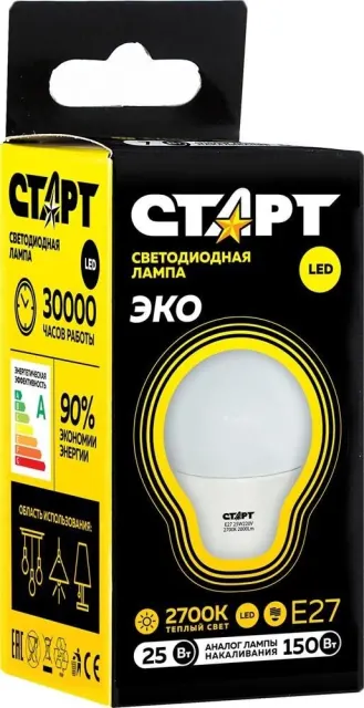 Лампа светодиодная Старт LEDGLSE27 25W 30 WS 10/101 черный (466)