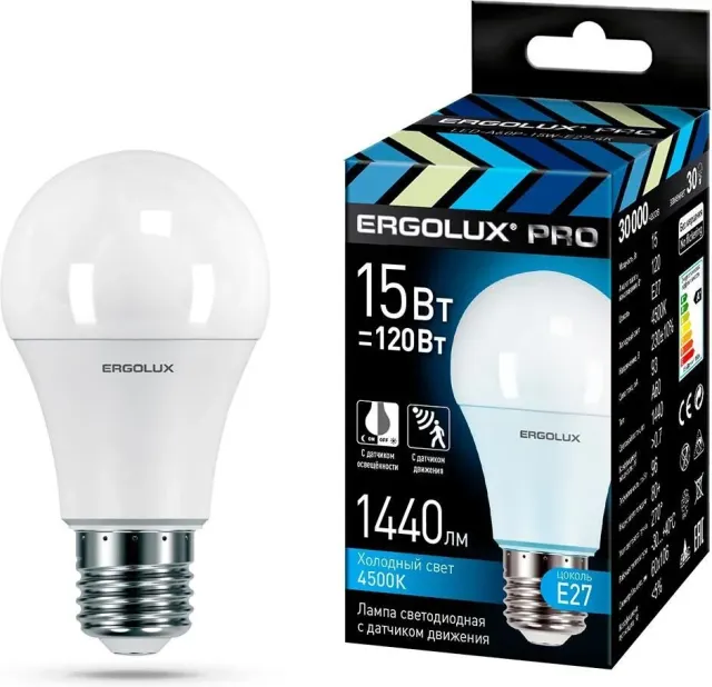 Лампа светодиодная Ergolux LED-A60P-15W-E27-4K PRO (14763)