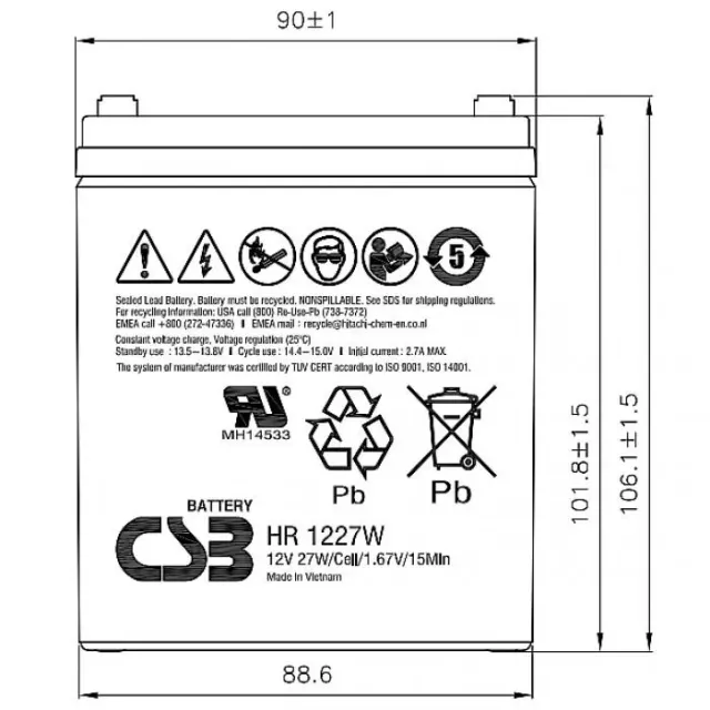 Батарея для ИБП CSB HR1227W