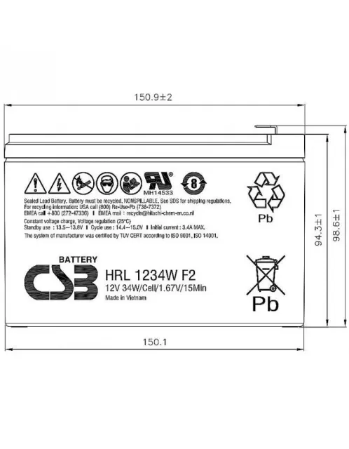 Батарея для ИБП CSB HRL1234W F2 FR