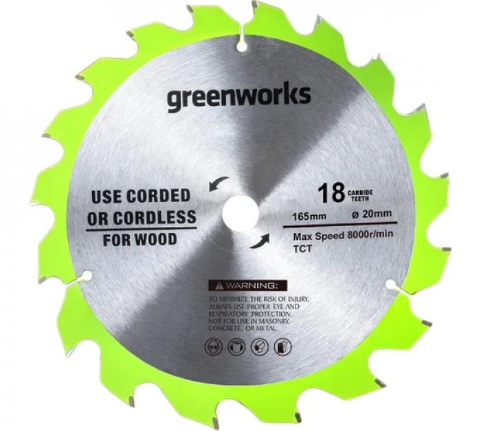 Диск пильный по дереву GreenWorks 165x1.6x20 мм 18T 2955807