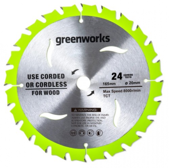 Диск пильный по дереву GreenWorks 165x1.6x20 мм,24T 2955707