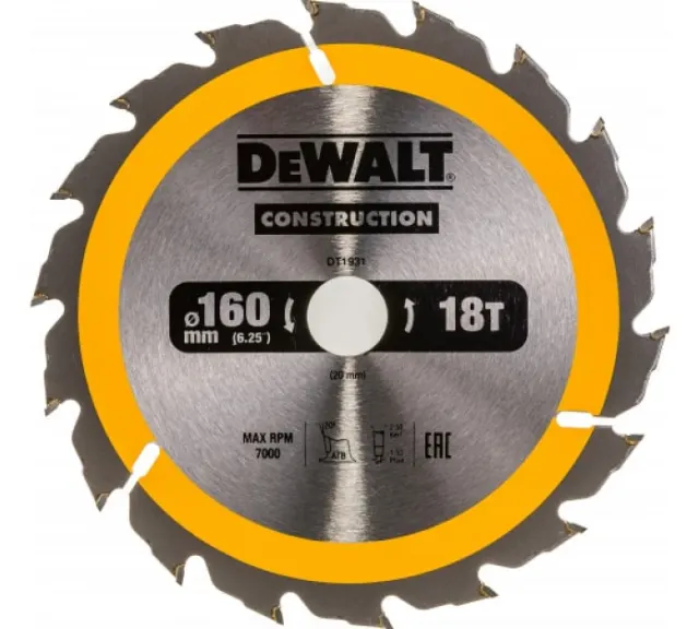 Пильный диск DeWalt CONSTRUCTION 160/20 18 ATB +20° DT1931-QZ