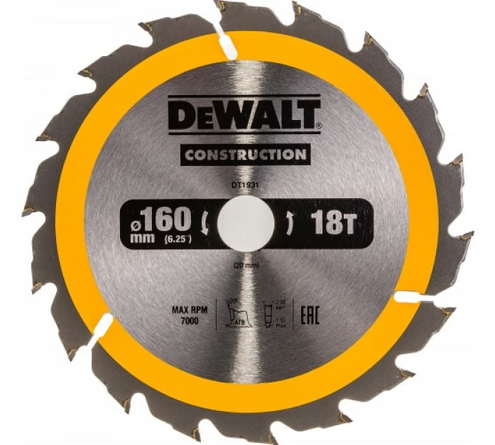 Пильный диск DeWalt CONSTRUCTION 160/20 18 ATB +20° DT1931-QZ