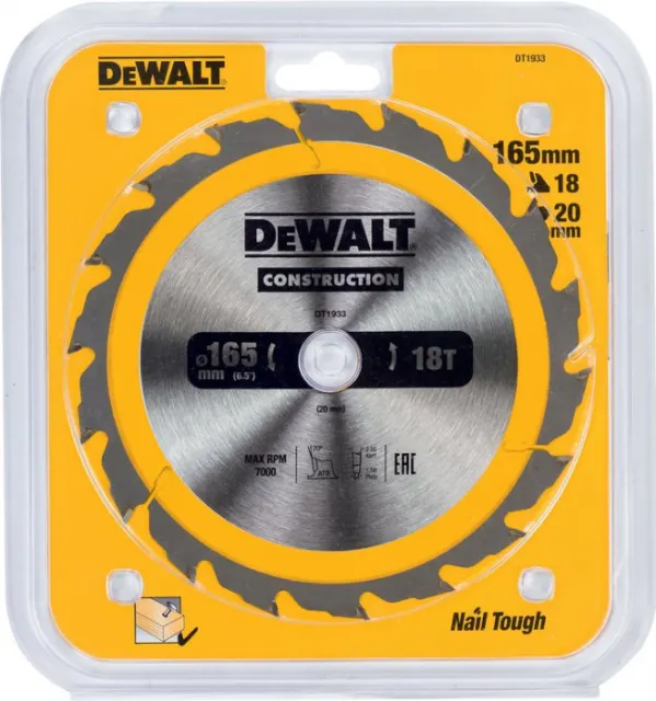 Пильный диск DeWalt CONSTRUCT 165х20 мм 18 ATB DT1933-QZ
