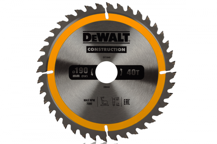 Пильный диск DeWalt Construction 190х30мм 40ATB DT1945-QZ